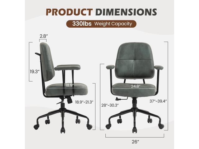 ECOTOUGE Home Office Chair, Upholstered Desk Chair with Armrests, Mid Century Modern Comfy Computer Chair with Wheels, Adjustable Faux Leather Desk...