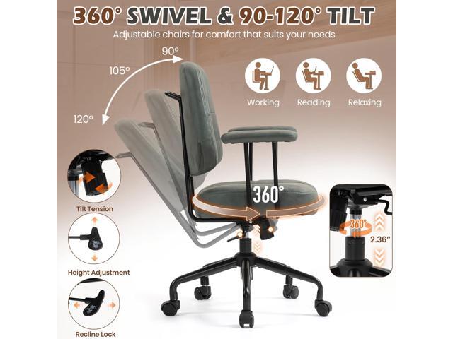 ECOTOUGE Home Office Chair, Upholstered Desk Chair with Armrests, Mid Century Modern Comfy Computer Chair with Wheels, Adjustable Faux Leather Desk...