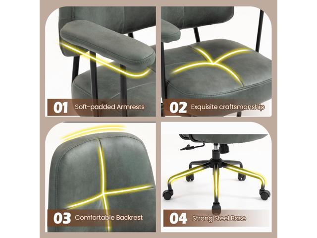 ECOTOUGE Home Office Chair, Upholstered Desk Chair with Armrests, Mid Century Modern Comfy Computer Chair with Wheels, Adjustable Faux Leather Desk...