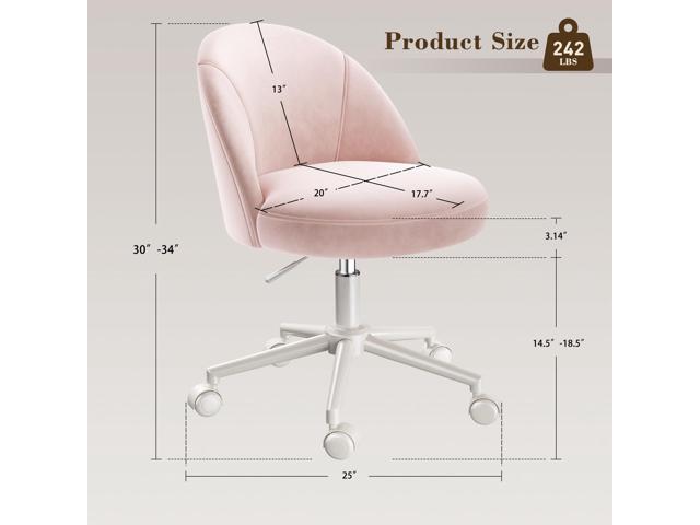 EnHomee Vanity Chair with Wheels, Pink Desk Chair with Back, Small Office Chair Armless for Makeup Room, Bedroom, Home Office