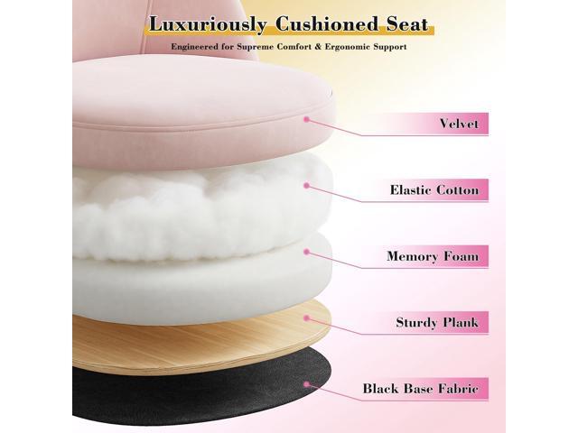 EnHomee Vanity Chair with Wheels, Pink Desk Chair with Back, Small Office Chair Armless for Makeup Room, Bedroom, Home Office