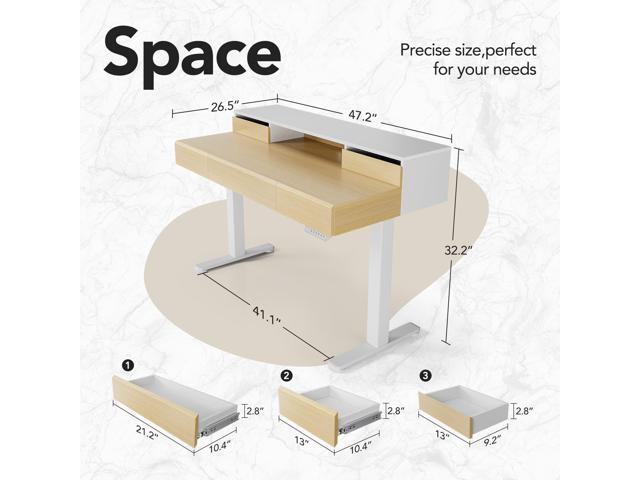 HUANUO Standing Desk with Drawers, 48 Inches Electric Height Adjustable Desk with Storage, Whole-Piece Board Sit Stand Up Desk with Monitor Shelf,...