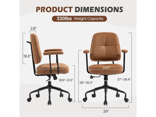 ECOTOUGE Mid Century Modern Office Desk Chairs Leather, Comfy Office Chair with Armrests,s, Mid-Back, Comfortable Thick Cushion, Height Adjustable,...