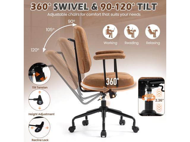 ECOTOUGE Mid Century Modern Office Desk Chairs Leather, Comfy Office Chair with Armrests,s, Mid-Back, Comfortable Thick Cushion, Height Adjustable,...