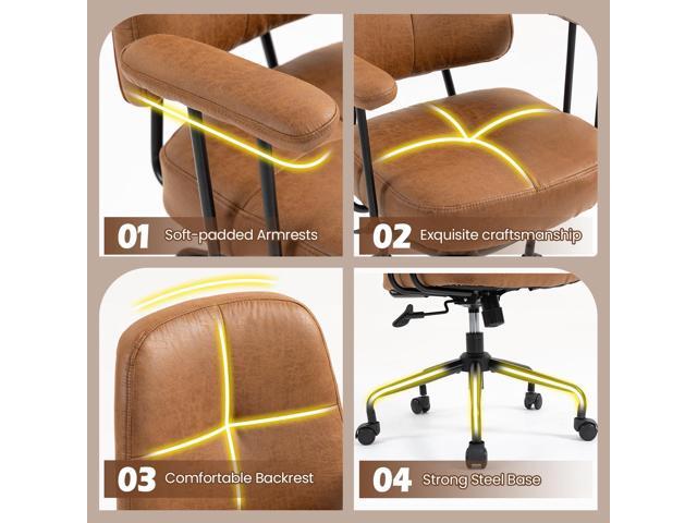 ECOTOUGE Mid Century Modern Office Desk Chairs Leather, Comfy Office Chair with Armrests,s, Mid-Back, Comfortable Thick Cushion, Height Adjustable,...