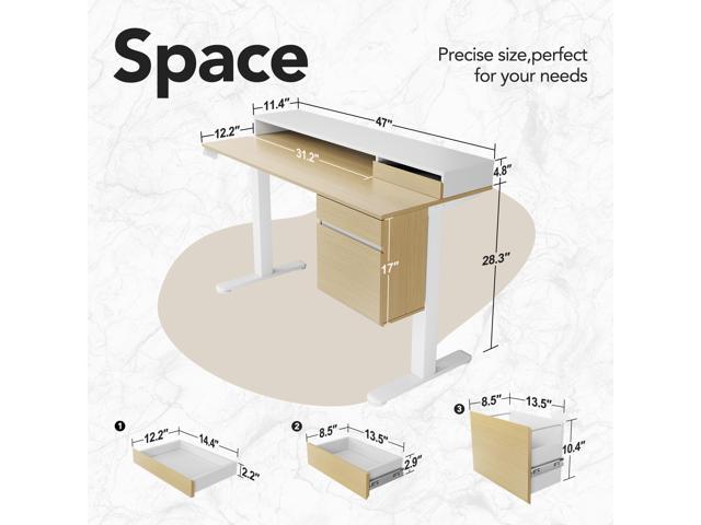 HUANUO Electric Standing Desk with File Cabinet, 47 Inch Height Adjustable Desk with Storage Drawers, Ergonomic Stand Up Table Compatible with...