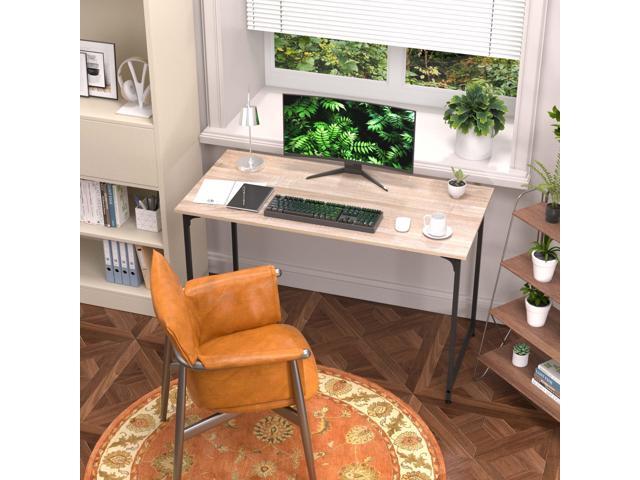 47 Inch Computer Desk with Wood Board and Metal Frame, Modern Simple Style Work Desk with Adjustable Feet, Study Gaming Desk Table for Home Office,...