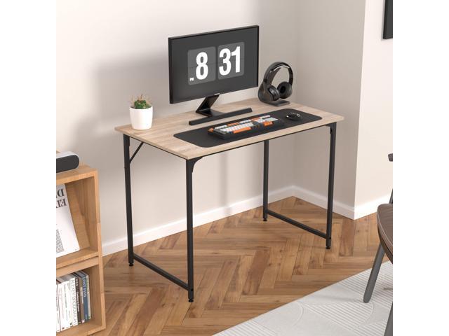 39 Inch Computer Desk with Wood Board and Metal Frame, Modern Simple Style Work Desk with Adjustable Feet, Study Gaming Desk Table for Home Office,...