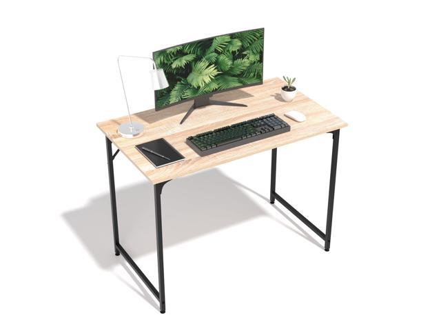 39 Inch Computer Desk with Wood Board and Metal Frame, Modern Simple Style Work Desk with Adjustable Feet, Study Gaming Desk Table for Home Office,...