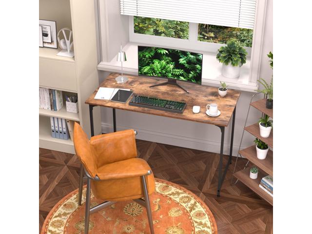 47 Inch Computer Desk with Wood Board and Metal Frame, Modern Simple Style Work Desk with Adjustable Feet, Study Gaming Desk Table for Home Office,...