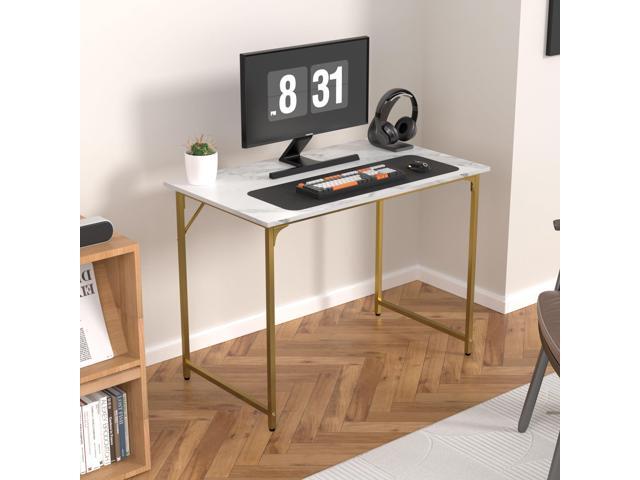 39 Inch Computer Desk with Wood Board and Metal Frame, Modern Simple Style Work Desk with Adjustable Feet, Study Gaming Desk Table for Home Office,...
