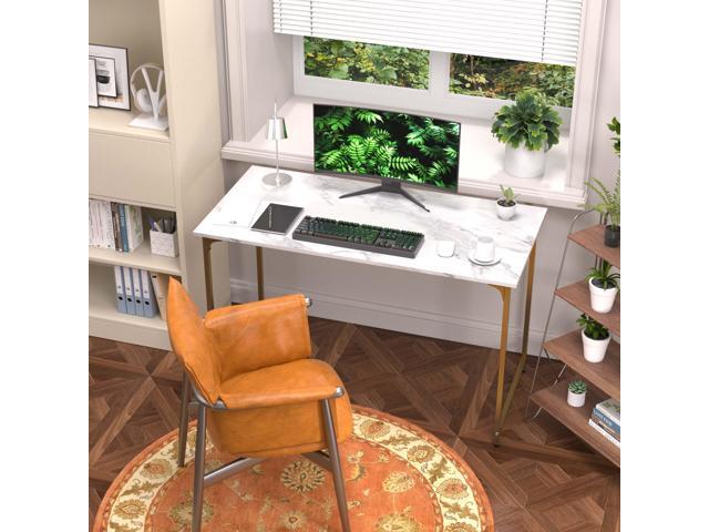 47 Inch Computer Desk with Wood Board and Metal Frame, Modern Simple Style Work Desk with Adjustable Feet, Study Gaming Desk Table for Home Office,...