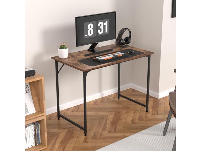 39 Inch Computer Desk with Wood Board and Metal Frame, Modern Simple Style Work Desk with Adjustable Feet, Study Gaming Desk Table for Home Office,...