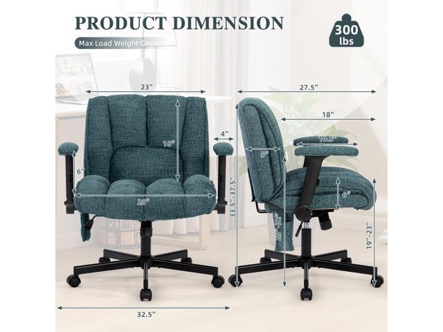 Criss Cross Legged Office Chair with Flip-Up Arms and Wheels, Wide Seat Desk Chair with Built-In Dynamic Airbag Lumbar Support, Modern Cross-Leg...