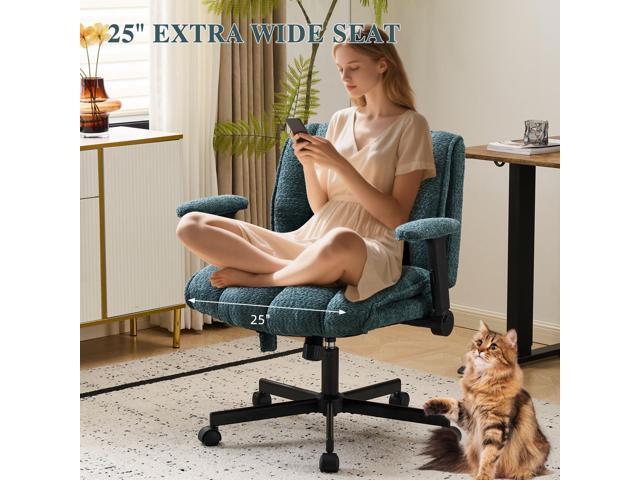 Criss Cross Legged Office Chair with Flip-Up Arms and Wheels, Wide Seat Desk Chair with Built-In Dynamic Airbag Lumbar Support, Modern Cross-Leg...