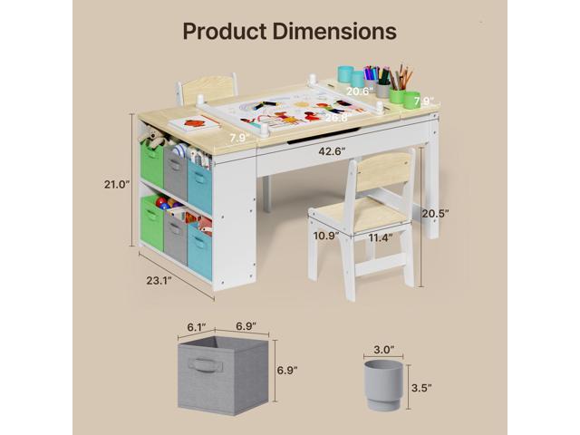 Gizoon Kids Art Table and Chairs with Removable Tabletop Storage,Toddler Craft Table and Chair Set for Drawing Studying Playing Wooden Kid...