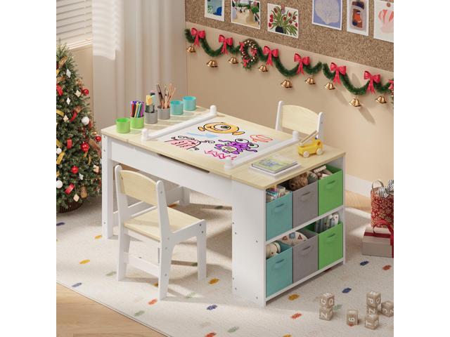 Gizoon Kids Art Table and Chairs with Removable Tabletop Storage,Toddler Craft Table and Chair Set for Drawing Studying Playing Wooden Kid...