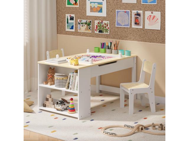 Gizoon Kids Art Table and Chairs with Removable Tabletop Storage,Toddler Craft Table and Chair Set for Drawing Studying Playing Wooden Kid...