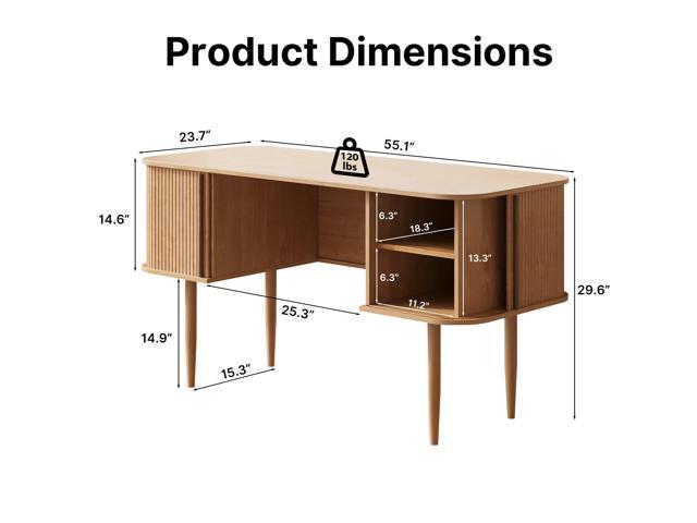 55' Modern Writing Desk with Storage, Wood Home Office Desk with Sliding Doors, Computer Desk for Home Office, Dorm, Living Room, Home Study Table,...