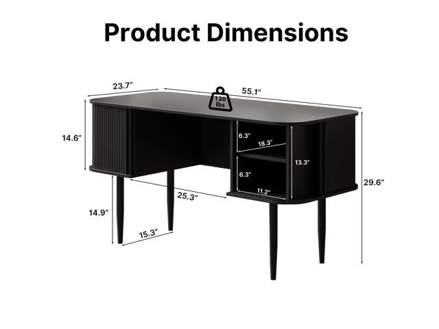 55' Modern Writing Desk with Storage, Wood Home Office Desk with Sliding Doors, Computer Desk for Home Office, Dorm, Living Room, Home Study Table,...