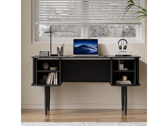 55' Modern Writing Desk with Storage, Wood Home Office Desk with Sliding Doors, Computer Desk for Home Office, Dorm, Living Room, Home Study Table,...
