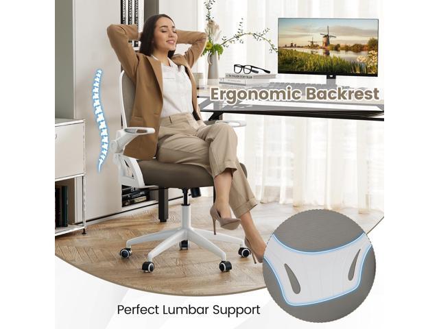 COSTWAY Office Chair, Comfy Swivel Rolling Desk Chair with Adjustable Height & Flip-Up Armrests, Ergonomic Mesh Computer Chairs with Lumbar Support...