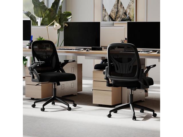 COSTWAY Office Chair, Comfy Swivel Rolling Desk Chair with Adjustable Height & Flip-Up Armrests, Ergonomic Mesh Computer Chairs with Lumbar Support...