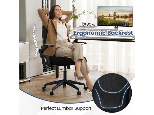 COSTWAY Office Chair, Comfy Swivel Rolling Desk Chair with Adjustable Height & Flip-Up Armrests, Ergonomic Mesh Computer Chairs with Lumbar Support...