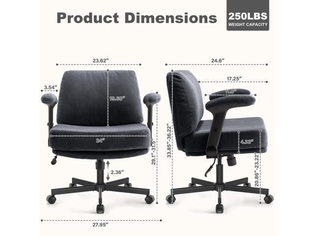 Criss Cross Chair with Wheels and Flip Arms- Comfy Fabric Cross Legged Office Chair with Thick Cushion & Wide Seat, Adjustable Swivel Desk Chair for...