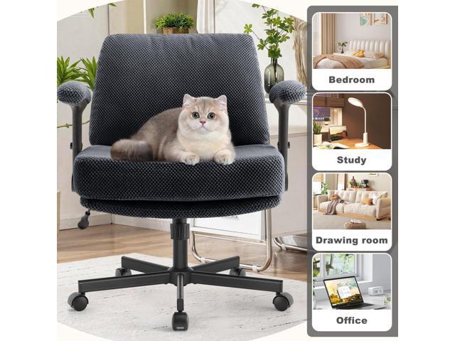 Criss Cross Chair with Wheels and Flip Arms- Comfy Fabric Cross Legged Office Chair with Thick Cushion & Wide Seat, Adjustable Swivel Desk Chair for...