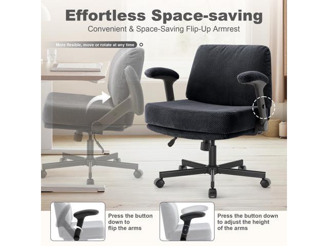 Criss Cross Chair with Wheels and Flip Arms- Comfy Fabric Cross Legged Office Chair with Thick Cushion & Wide Seat, Adjustable Swivel Desk Chair for...