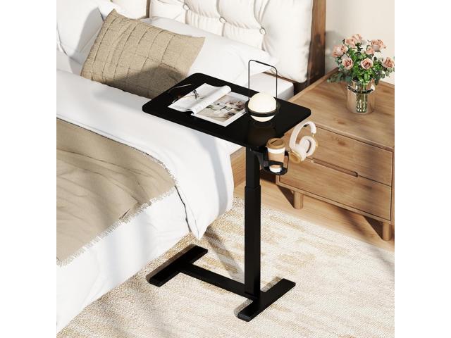 GOFLAME Rolling Standing Desk, C Shaped End Table Adjustable Height with Hidden Wheels, Cup Holder & Headphone Hook, Mobile Sofa Couch Bed Side...