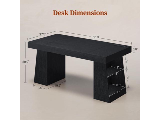 55.9 in Executive Desk with Power Outlets, Modern Home Office Desk with Storage Shelves, Wood Computer Desk Business Workstation Desk Conference...
