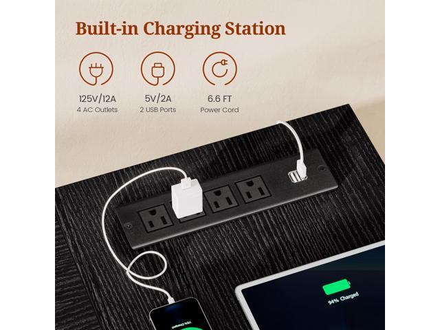 55.9 in Executive Desk with Power Outlets, Modern Home Office Desk with Storage Shelves, Wood Computer Desk Business Workstation Desk Conference...