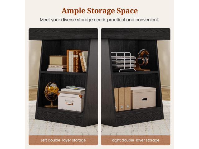 55.9 in Executive Desk with Power Outlets, Modern Home Office Desk with Storage Shelves, Wood Computer Desk Business Workstation Desk Conference...