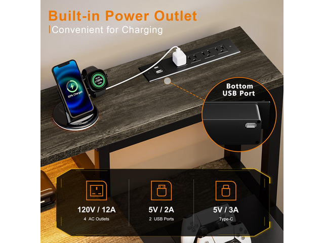 REAHOME 61 Inch Gaming Desk with Charging Station and LED Lights, Reversible Computer Desk with Storage Drawer and Monitor Stand, Modern Desk Table...