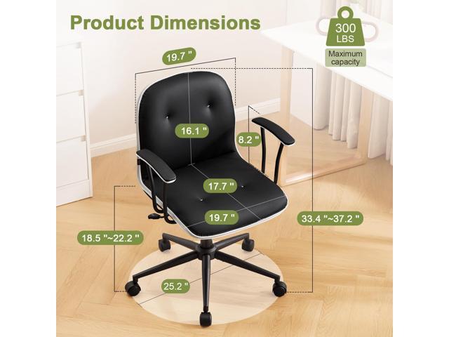Furniliving Home Office Desk Chair, Modern PU Leather Vanity Chair with Removable & Padded Armrests, Adjustable Height Rolling Swivel Task Chair...