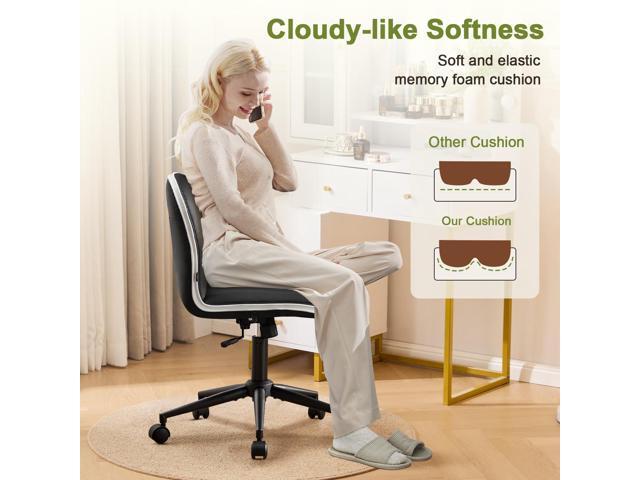 Furniliving Home Office Desk Chair, Modern PU Leather Vanity Chair with Removable & Padded Armrests, Adjustable Height Rolling Swivel Task Chair...