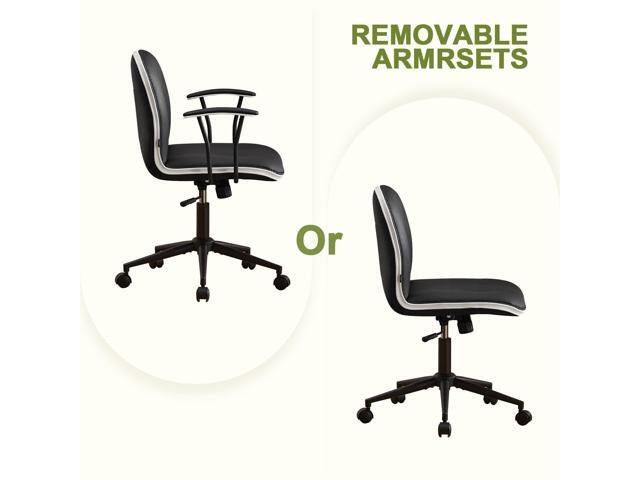 Furniliving Home Office Desk Chair, Modern PU Leather Vanity Chair with Removable & Padded Armrests, Adjustable Height Rolling Swivel Task Chair...