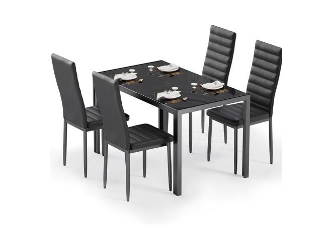 Bealife Kitchen Dining Table Set for 4, Tempered Glass 5 Piece Table and Chairs Set Modern for Home, Kitchen, Living Room, Dining Room (Black)