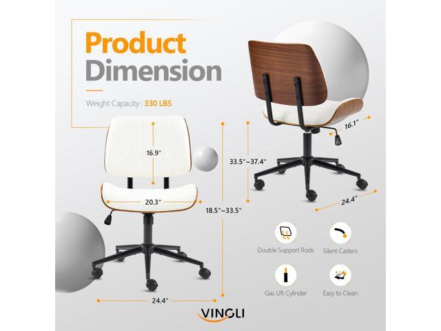 VINGLI Wide Curved Seat & Back Armless Home Office Chair,Ergoromic Adjustable-Height Desk Chair,Swivel & Tilting Function,Stylish Walnut Task Chair for...