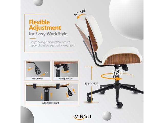 VINGLI Wide Curved Seat & Back Armless Home Office Chair,Ergoromic Adjustable-Height Desk Chair,Swivel & Tilting Function,Stylish Walnut Task Chair for...