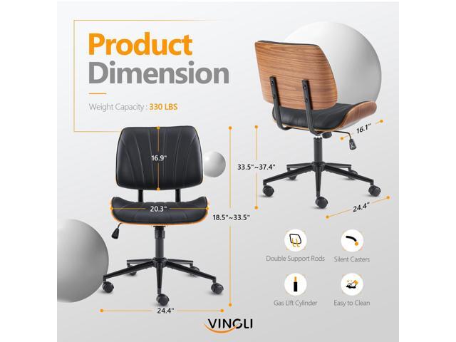 VINGLI Wide Curved Seat & Back Armless Home Office Chair,Ergoromic Adjustable-Height Desk Chair,Swivel & Tilting Function,Stylish Walnut Task Chair for...
