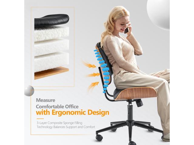 VINGLI Wide Curved Seat & Back Armless Home Office Chair,Ergoromic Adjustable-Height Desk Chair,Swivel & Tilting Function,Stylish Walnut Task Chair for...