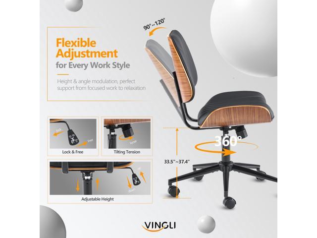 VINGLI Wide Curved Seat & Back Armless Home Office Chair,Ergoromic Adjustable-Height Desk Chair,Swivel & Tilting Function,Stylish Walnut Task Chair for...