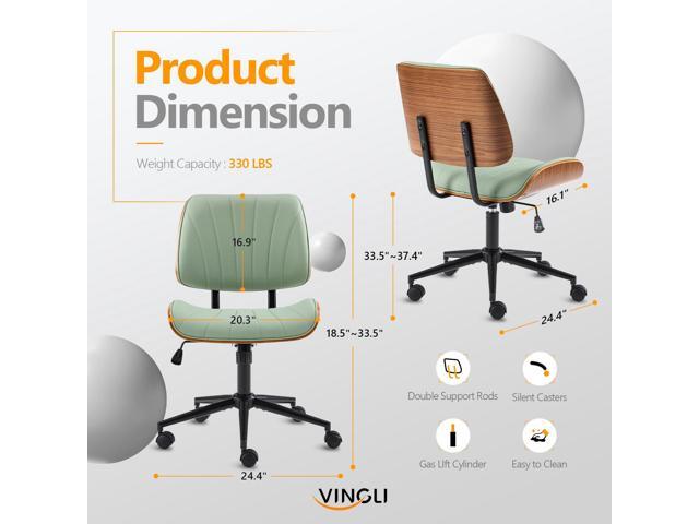 VINGLI Wide Curved Seat & Back Armless Home Office Chair,Ergoromic Adjustable-Height Desk Chair,Swivel & Tilting Function,Stylish Walnut Task Chair for...