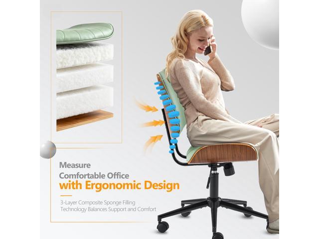 VINGLI Wide Curved Seat & Back Armless Home Office Chair,Ergoromic Adjustable-Height Desk Chair,Swivel & Tilting Function,Stylish Walnut Task Chair for...