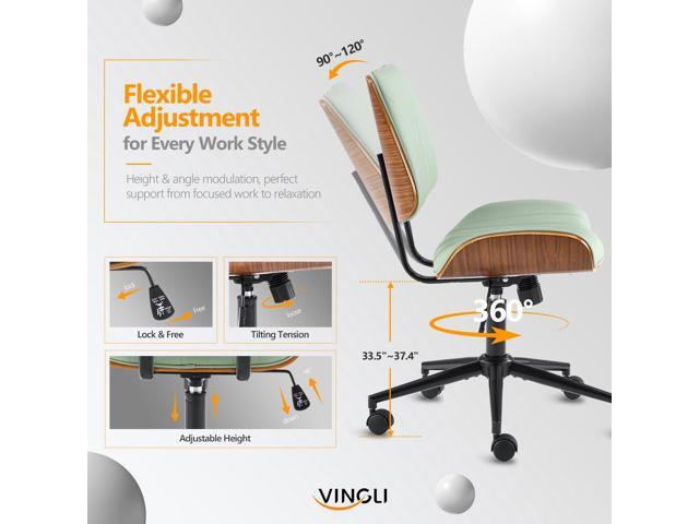VINGLI Wide Curved Seat & Back Armless Home Office Chair,Ergoromic Adjustable-Height Desk Chair,Swivel & Tilting Function,Stylish Walnut Task Chair for...