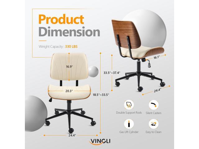 VINGLI Wide Curved Seat & Back Armless Home Office Chair,Ergoromic Adjustable-Height Desk Chair,Swivel & Tilting Function,Stylish Walnut Task Chair for...