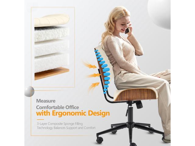 VINGLI Wide Curved Seat & Back Armless Home Office Chair,Ergoromic Adjustable-Height Desk Chair,Swivel & Tilting Function,Stylish Walnut Task Chair for...